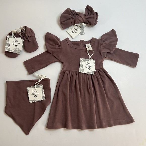 Kate Quinn Long Flutter Sleeve Dress Antler Skinny Rib Bib Headband Booties New